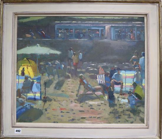 B. Hilton, (1961-), oil on canvas, Sennen Beach, signed, label verso, 49 x 59cm